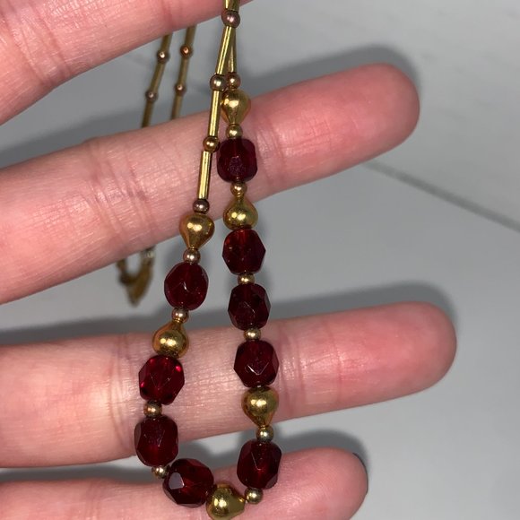 15" Red and Gold Handmade Beaded Necklace - Picture 8 of 13